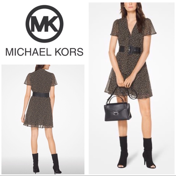 Michael Kors Dresses & Skirts - MK Leopard Chiffon Tie Neck Dress Size M